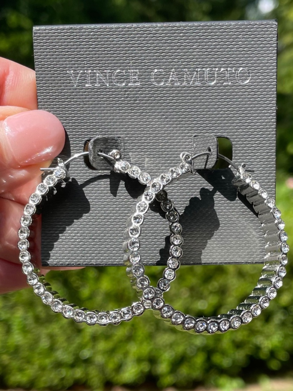 🔥Corvette Hoop Vince Camuto Earrings with Pavé Crystals and Silver-Tone NWT